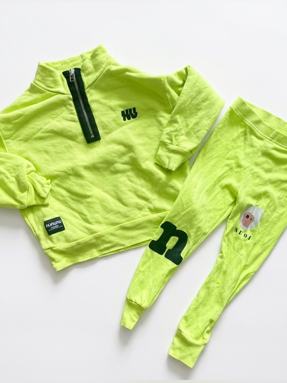 nununu Neon Lime Zip Hoodie and leggings